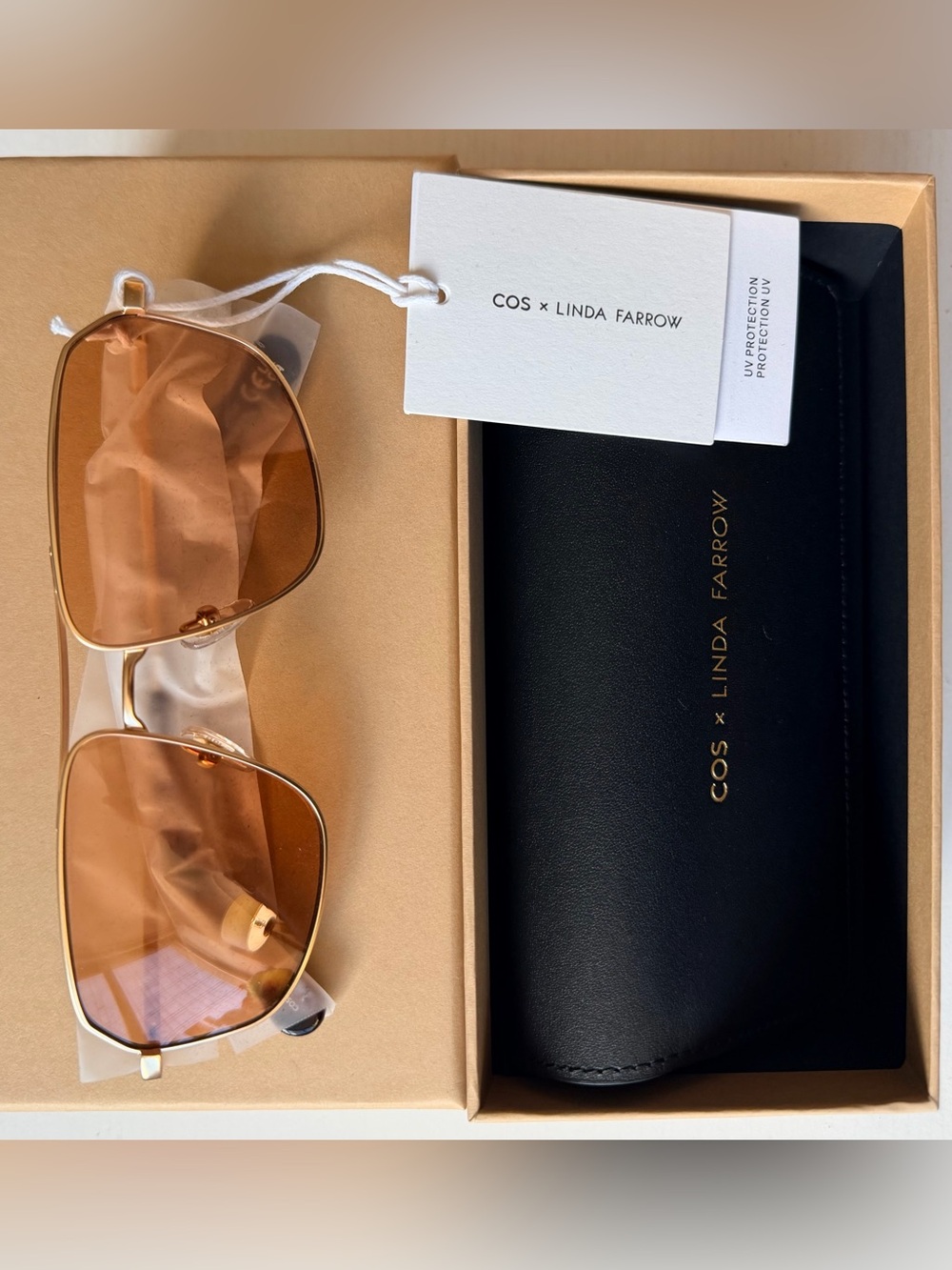 COS x Linda Farrow Gold Sunglasses with case